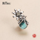 Real S925 Sunshine Flower & Charm Bangle Bracelet