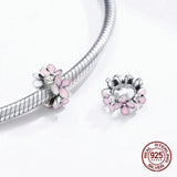 Pink Flower Beads Enamel Charm 925 Sterling Silver Jewelry