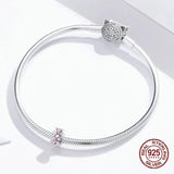 Pink Flower Beads Enamel Charm 925 Sterling Silver Jewelry