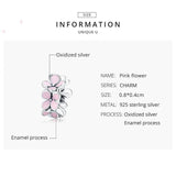 Pink Flower Beads Enamel Charm 925 Sterling Silver Jewelry