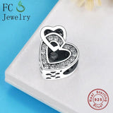 925 Sterling Silver Mom Son Heart Zirconia Bead Family Dad Berloque