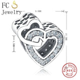 925 Sterling Silver Mom Son Heart Zirconia Bead Family Dad Berloque