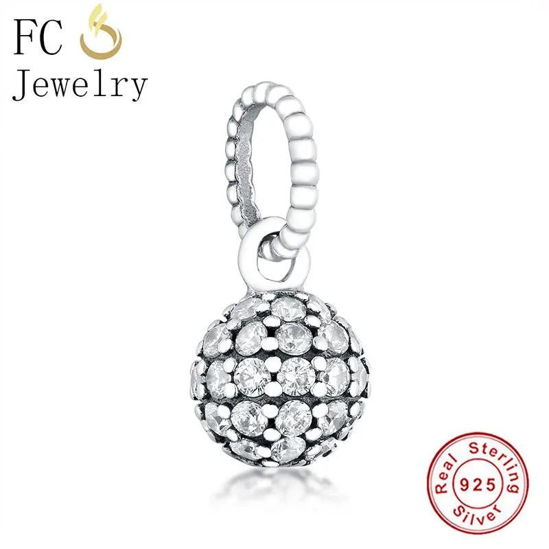 925 Silver Bracelet Charms Round Shape Zirconia Beads