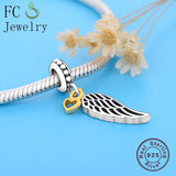 925 Silver Heart Lock Angel Wing Feather Charm Bracelet Bead