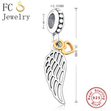 925 Silver Heart Lock Angel Wing Feather Charm Bracelet Bead