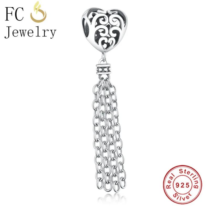 925 Silver Heart Tassel Lace Bead Pendant DIY