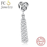925 Silver Heart Tassel Lace Bead Pendant DIY