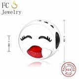 925 Silver Red Lip Love Kiss Beads for DIY Making