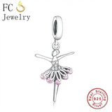 925 Silver Ballet Girl Pink Skirt Pendant Bead for Charm Bracelet