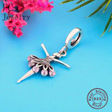 925 Silver Ballet Girl Pink Skirt Pendant Bead for Charm Bracelet