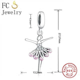 925 Silver Ballet Girl Pink Skirt Pendant Bead for Charm Bracelet