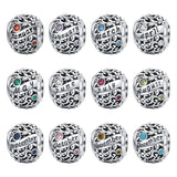 925 Silver 12 Birthstone Charm Bangle Beads Bracelet DIY Jewelry Making
