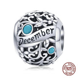 925 Silver 12 Birthstone Charm Bangle Beads Bracelet DIY Jewelry Making