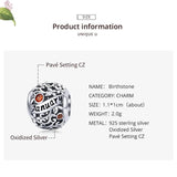 925 Silver 12 Birthstone Charm Bangle Beads Bracelet DIY Jewelry Making