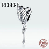 925 Sterling Silver Tulip Charm Bangle Bracelet Retro Beads DIY Jewelry Pendant