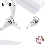 925 Sterling Silver Tulip Charm Bangle Bracelet Retro Beads DIY Jewelry Pendant