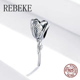 925 Sterling Silver Tulip Charm Bangle Bracelet Retro Beads DIY Jewelry Pendant