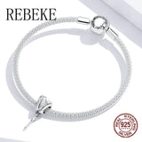 925 Sterling Silver Tulip Charm Bangle Bracelet Retro Beads DIY Jewelry Pendant