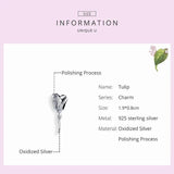 925 Sterling Silver Tulip Charm Bangle Bracelet Retro Beads DIY Jewelry Pendant