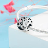 925 Sterling Silver Pink Dragonfly Butterfly Flower Bead Charm Bracelet