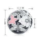 925 Sterling Silver Pink Dragonfly Butterfly Flower Bead Charm Bracelet