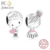 925 Sterling Silver Boy And Girl Bead Charm for Bracelet Making