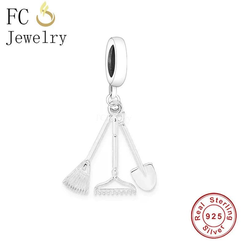 925 Silver Garden Weeding Tools Charm Beads for Bracelet
