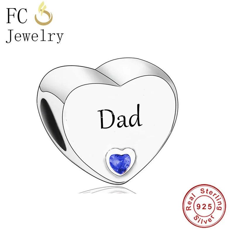 925 Silver Dad Charm Beads with Zirconia Stone for Bracelet