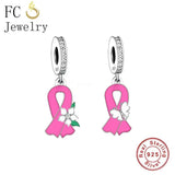 925 Silver Butterfly Flower Pink Ribbon Breast Cancer Awareness Bead