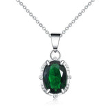 925 Silver Green CZ Oval Pendant Necklace for Women