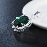 925 Silver Green CZ Oval Pendant Necklace for Women