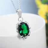 925 Silver Green CZ Oval Pendant Necklace for Women