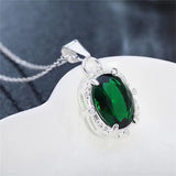 925 Silver Green CZ Oval Pendant Necklace for Women