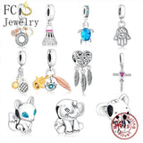 925 Silver Evil Eye Hamsa Fatima Hand Leaf Bead Berloque