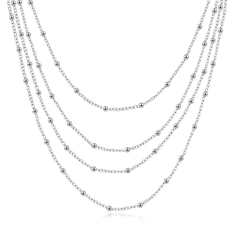 925 Sterling Silver Smooth Beads Necklace Wedding Charm Jewelry