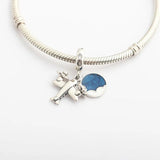 Enamel Airplane Crystal Bead Charm S925 Silver Women's Bracelet Bangle DIY