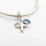 Enamel Airplane Crystal Bead Charm S925 Silver Women's Bracelet Bangle DIY