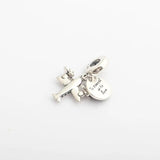 Enamel Airplane Crystal Bead Charm S925 Silver Women's Bracelet Bangle DIY