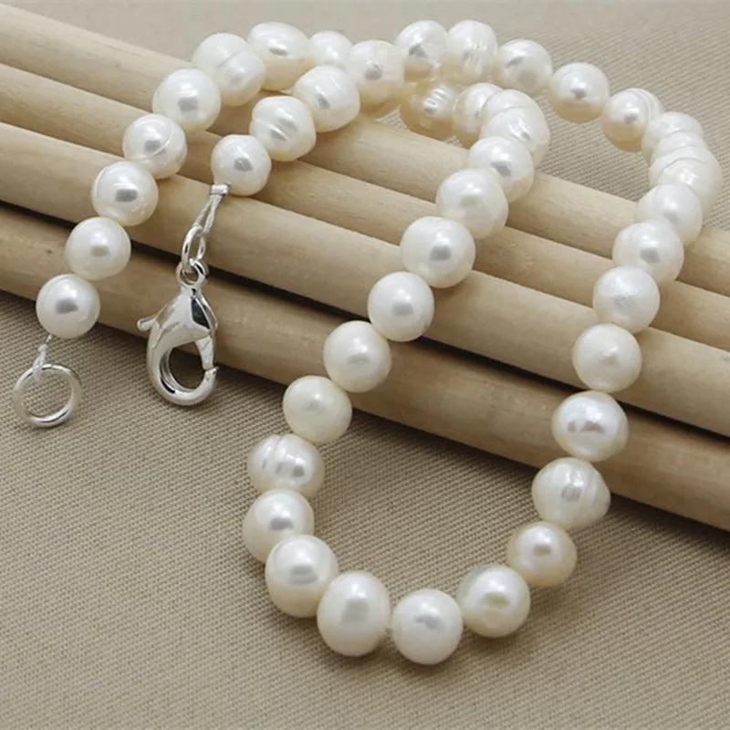 925 Silver Pearl Beads Necklace Women Wedding Charm Jewelry