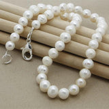 925 Silver Pearl Beads Necklace Women Wedding Charm Jewelry