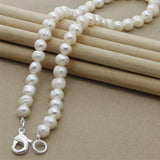 925 Silver Pearl Beads Necklace Women Wedding Charm Jewelry