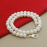 925 Silver Pearl Beads Necklace Women Wedding Charm Jewelry