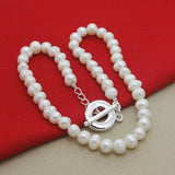 925 Silver Pearl Beads Necklace Women Wedding Charm Jewelry