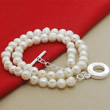 925 Silver Pearl Beads Necklace Women Wedding Charm Jewelry