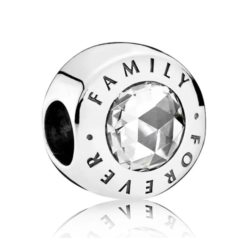 Family Charm Women Bracelet Bangle Lady Gift CZ Bead S925 Silver DIY Jewelry