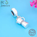 925 Silver Coffee Machine Cup Charm Bracelet Bead Pendant