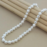 925 Silver 8mm Frosted Beads Necklace Glossy Finish Charm Jewelry
