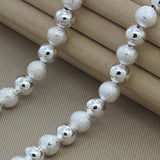 925 Silver 8mm Frosted Beads Necklace Glossy Finish Charm Jewelry