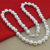 925 Silver 8mm Frosted Beads Necklace Glossy Finish Charm Jewelry