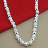 925 Silver 8mm Frosted Beads Necklace Glossy Finish Charm Jewelry